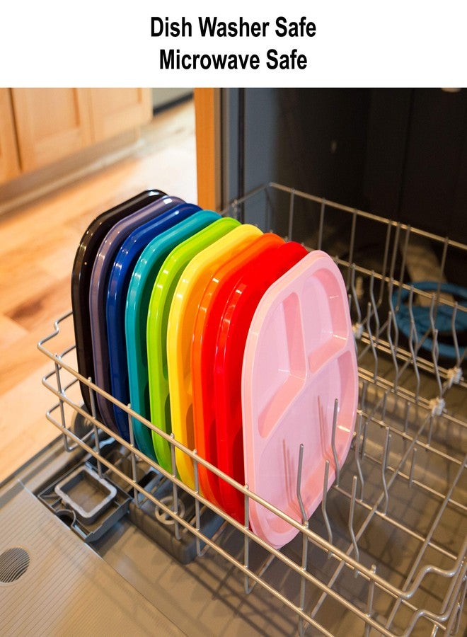 Youngever 3-Compartment Divided Plastic Kids Tray, 3 Compartment Plates, Set of 9 (9 Rainbow Colors) - Image 3